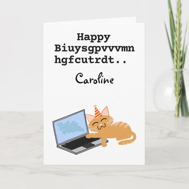 Carte Amusant chat gingembre Anniversaire sur ordinateur (Devant)