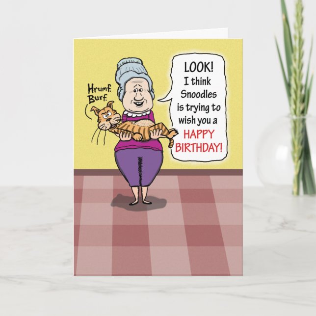 Carte Amusant Chat Hairball Anniversaire (Devant)