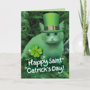 Carte Amusant chat vert de la Saint Patrick avec Casquet