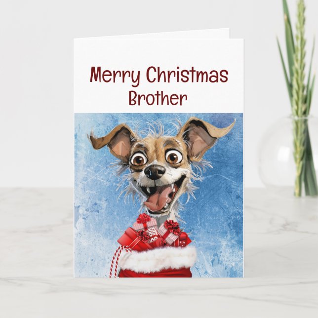 Carte Amusant Chien Frère Petite-fille Enfants Noël (Devant)
