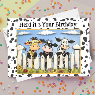 Carte Amusant Cute Pun Cartoon de ferme Vache Herd Anniv