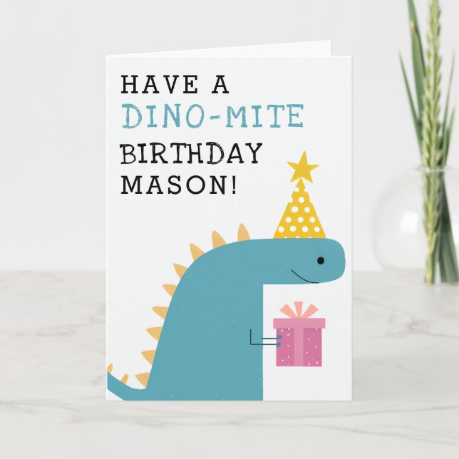 Carte Amusant Dinosaure Bleu Anniversaire (Devant)