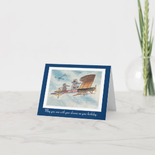 Carte Amusant Eléphants Volant Vintage Anniversaire