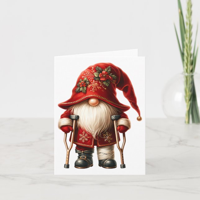 Carte Amusant Gnome Crutches Noël Ornament Pour (Devant)