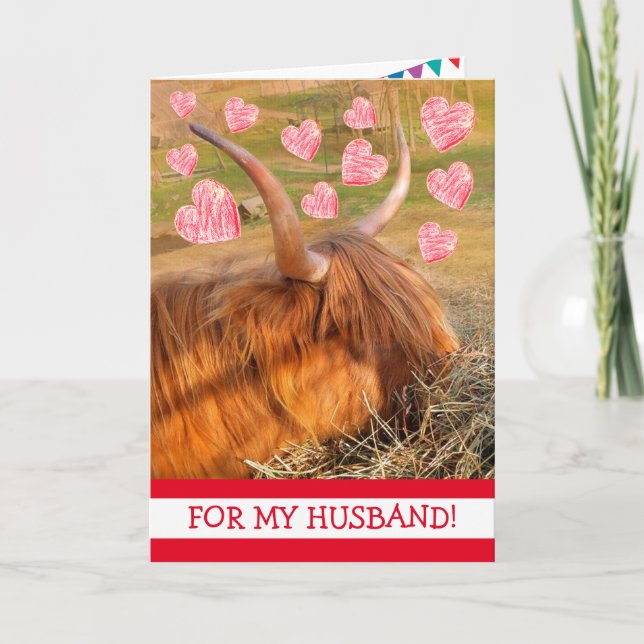 Carte Amusant Highland Steer Hussain Anniversaire (Devant)