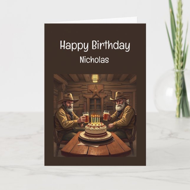Carte Amusant Manly Style Anniversaire Western Saloon Bi (Devant)