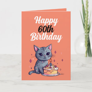 Carte Amusant Mari de chat orange et blanc 60e anniversa