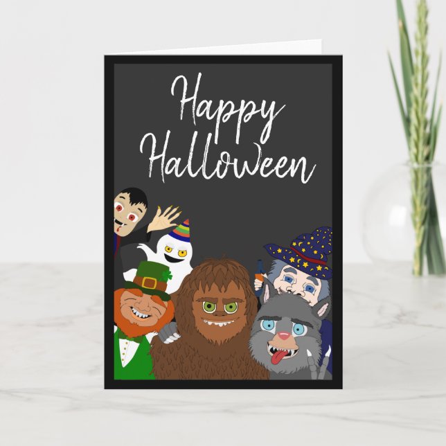 Carte Amusant Monstres Noirs Mets Joyeux Halloween Party (Devant)