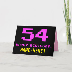 Carte Amusant, Nerd, Geek, Rose, Style 8-Bit 54ème Anniv