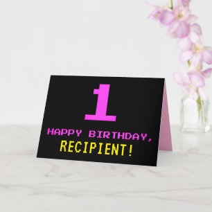 Carte Amusant, Nerdy, Geeky, Rose, 8 bits Style 1er anni