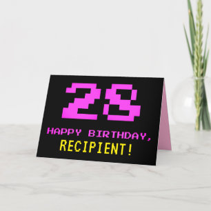 Carte Amusant, Nerdy, Geeky, Rose, 8 bits Style 28e anni