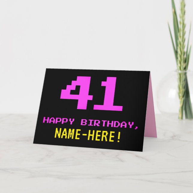Carte Amusant, Nerdy, Geeky, Rose, 8 bits Style 41e anni (Devant)