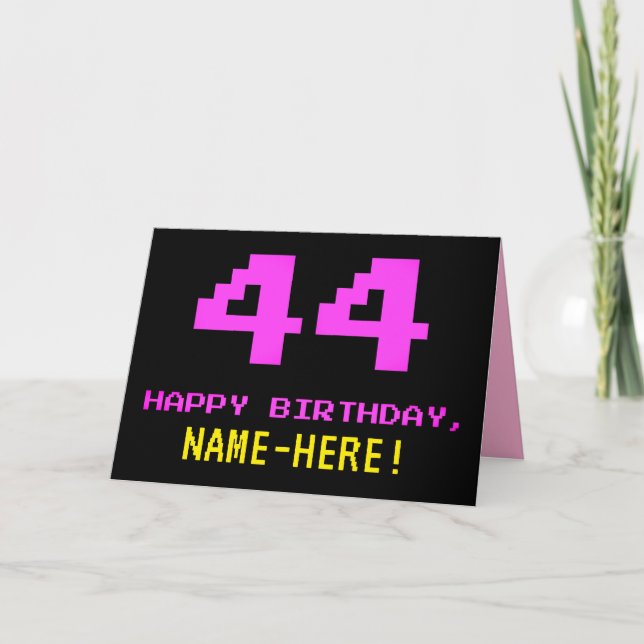 Carte Amusant, Nerdy, Geeky, Rose, 8 bits Style 44e anni (Devant)