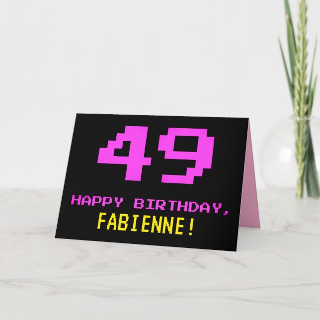 Carte Amusant, Nerdy, Geeky, Rose, 8 bits Style 49e anni (Devant)