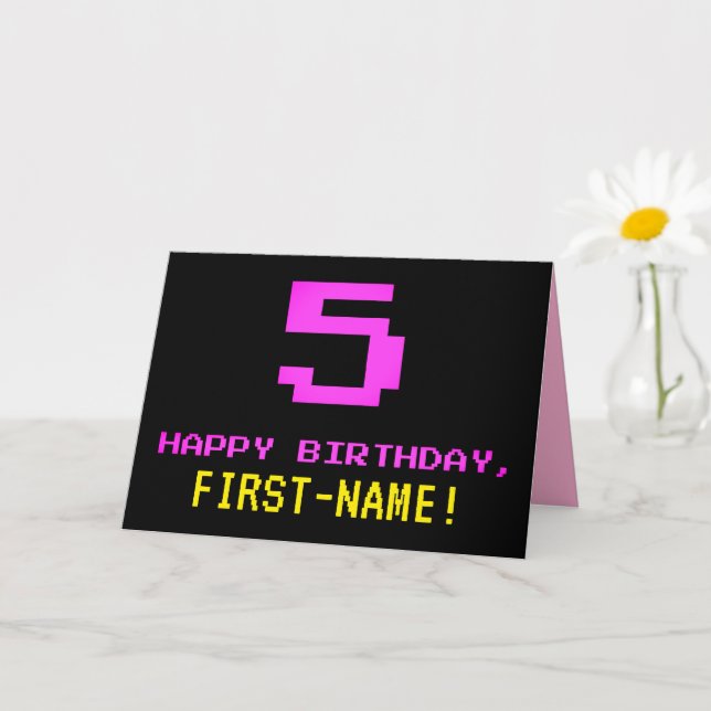 Carte Amusant, Nerdy, Geeky, Rose, 8 bits Style 5e anniv (Petite plante)
