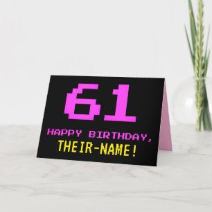 Carte Amusant, Nerdy, Geeky, Rose, 8 bits Style 61e anni
