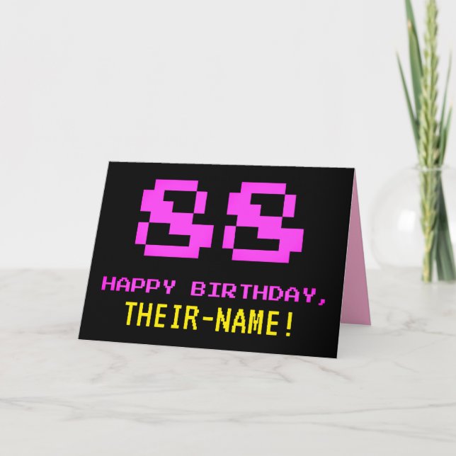 Carte Amusant, Nerdy, Geeky, Rose, 8 bits Style 88e anni (Devant)