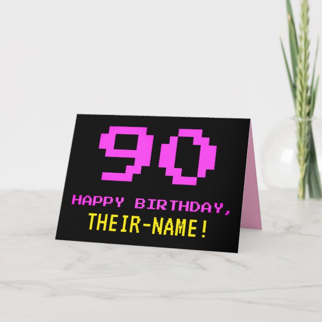 Carte Amusant, Nerdy, Geeky, Rose, 8 bits Style 90e anni (Devant)