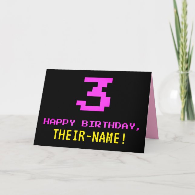 Carte Amusant, Nerdy, Geeky, Rose, Style 8 bits 3e anniv (Devant)