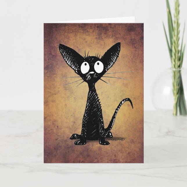 Carte Amusant Petit Noir Oriental Cat Art (Devant)