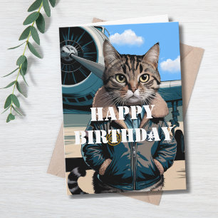 Carte Amusant pilote de chat et avion, Cool de l'aviatio