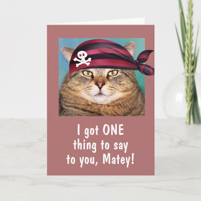 Carte Amusant Pirate Graisse Chat Anniversaire (Devant)