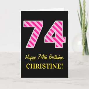 Carte Amusant rayé rose "74"; Joyelux 74e anniversaire; 