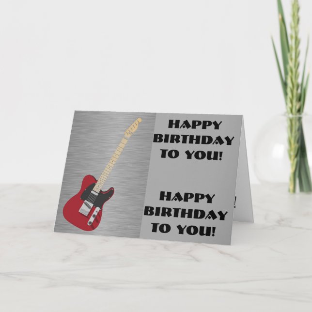 Carte Amusant, salutation d'anniversaire, guitare noire  (Devant)