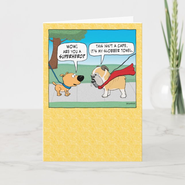 Carte Amusant Slobbery Bulldog Superhero Joyeux annivers (Devant)