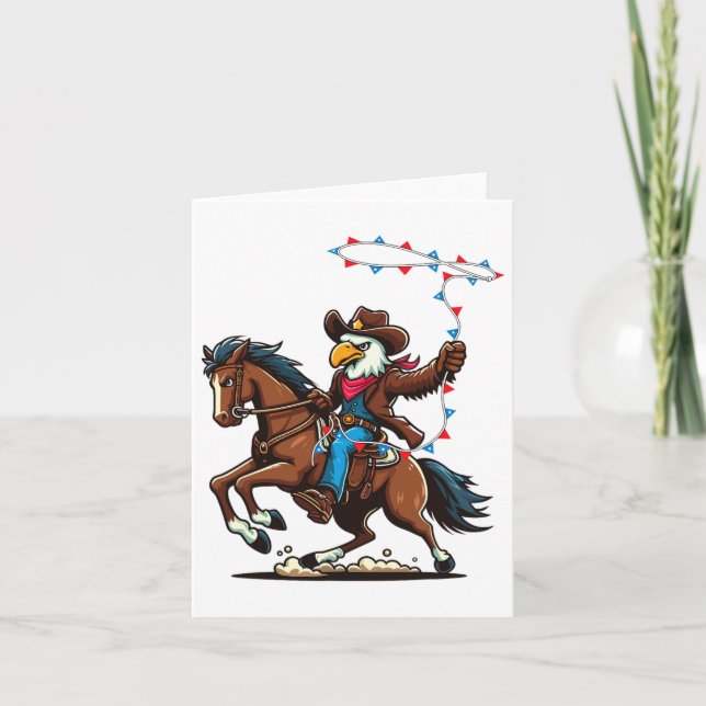 Carte Amusante Bald Eagle Cowboy équitation Swding (Devant)