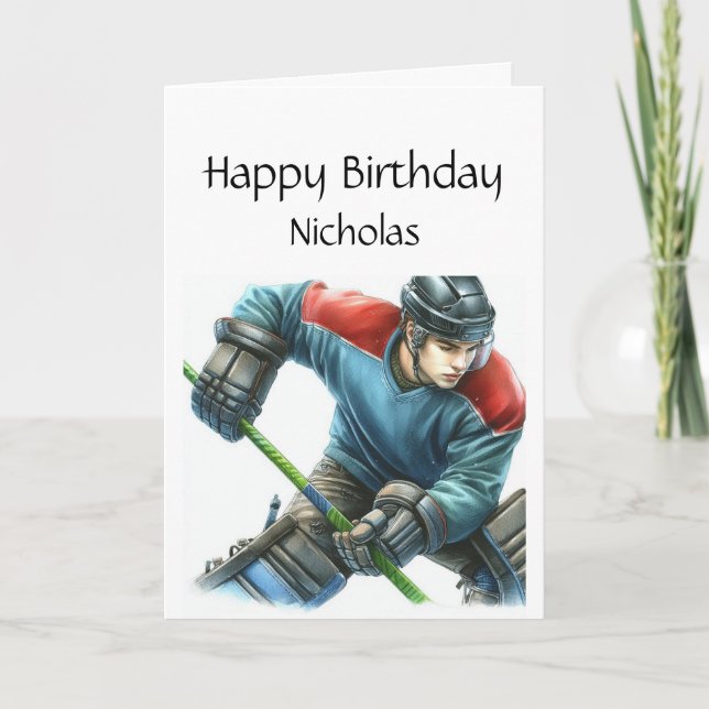 Carte Amusants Anniversaire Personnalisé Nom Jouer Hocke (Devant)