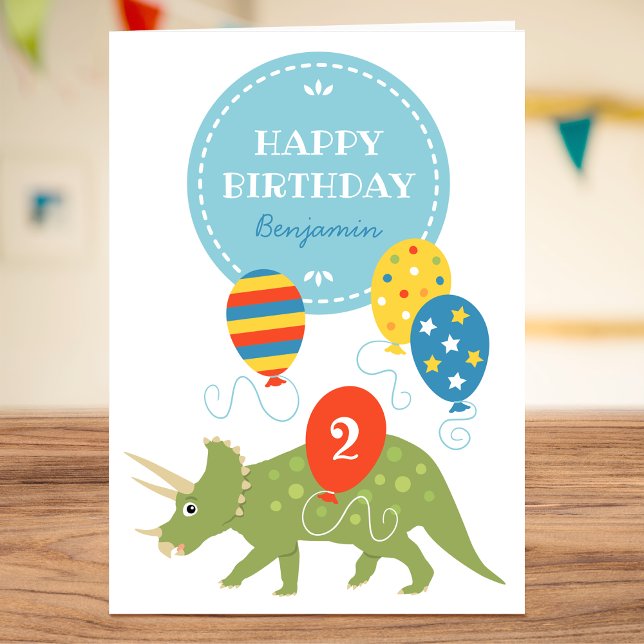 Carte Amusants Ballons d'Anniversaire Dinosaur Nom perso (Créateur téléchargé)