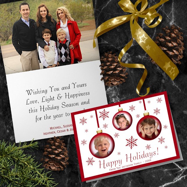 Carte Amusants Noël Ball Ornament 3 Photo Joyeuses Fêtes (In Situ Front/Inside)