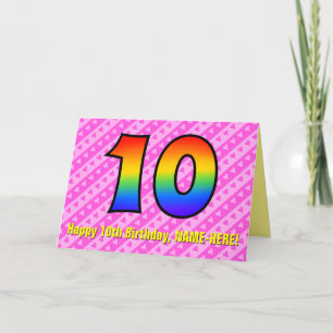 Carte Amusants Pink Stripes, Coeurs, Arc-en-ciel # 10e a