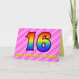 Carte Amusants Pink Stripes, Coeurs, Arc-en-ciel # 16e a