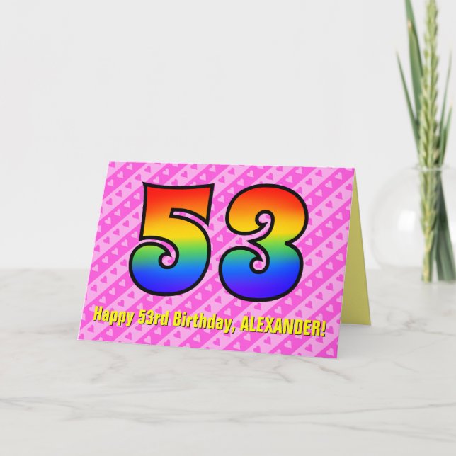 Carte Amusants Pink Stripes, Coeurs, Arc-en-ciel # 53e a (Devant)