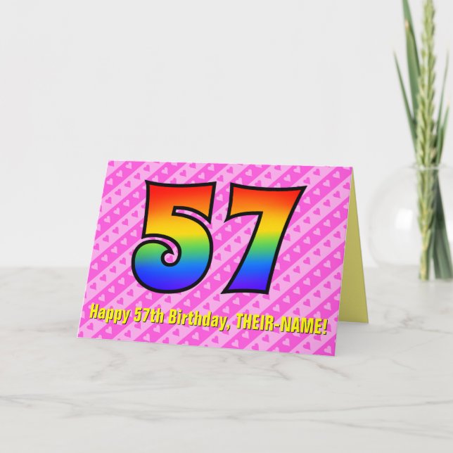 Carte Amusants Pink Stripes, Coeurs, Arc-en-ciel # 57e a (Devant)