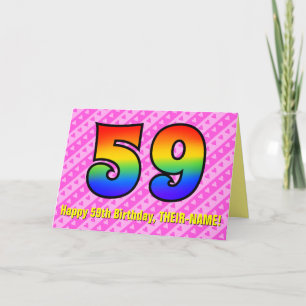 Carte Amusants Pink Stripes, Coeurs, Arc-en-ciel # 59e a