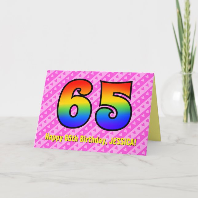 Carte Amusants Pink Stripes, Coeurs, Arc-en-ciel # 65e a (Devant)