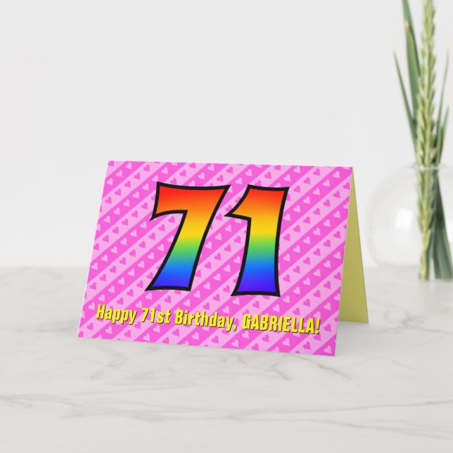 Carte Amusants Pink Stripes, Coeurs, Arc-en-ciel # 71e a (Devant)
