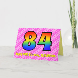 Carte Amusants Pink Stripes, Coeurs, Arc-en-ciel # 84e a