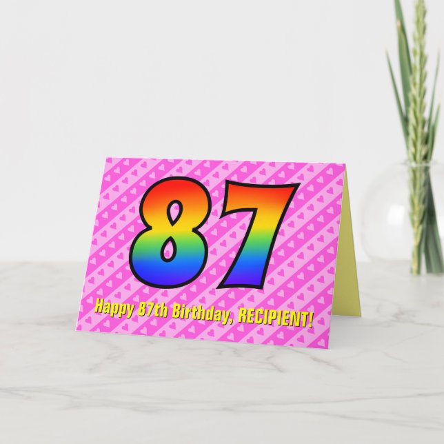 Carte Amusants Pink Stripes, Coeurs, Arc-en-ciel # 87e a (Devant)