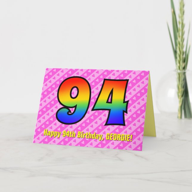 Carte Amusants Pink Stripes, Coeurs, Arc-en-ciel # 94e a (Devant)