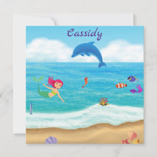 Carte Amusement dans le soleil Mermaid Dolphin Beach Per