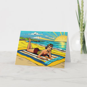 Carte Amusez-vous au soleil   Jolie pin-up rétro