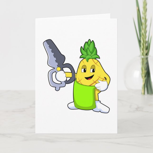 Carte Ananas coiffeur avec ciseaux et rasoir (Devant)