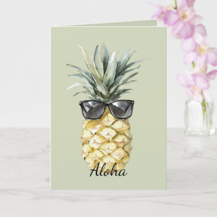Carte Ananas Tropical Aloha avec Lunettes de Soleil