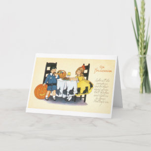 Carte Ancien Halloween, garçon & fille