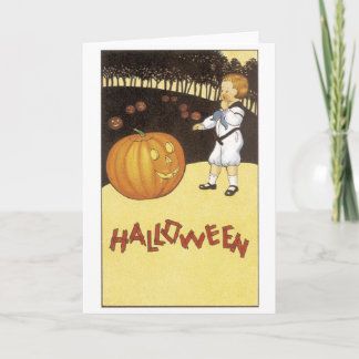 Carte Ancien Halloween, le garçon rencontre Jack-o-lante