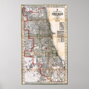 Carte ancienne de Chicago Poster 1920